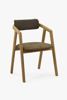 Prémium tölgyfa étkezőszék barna melírozott bőr kárpitozással